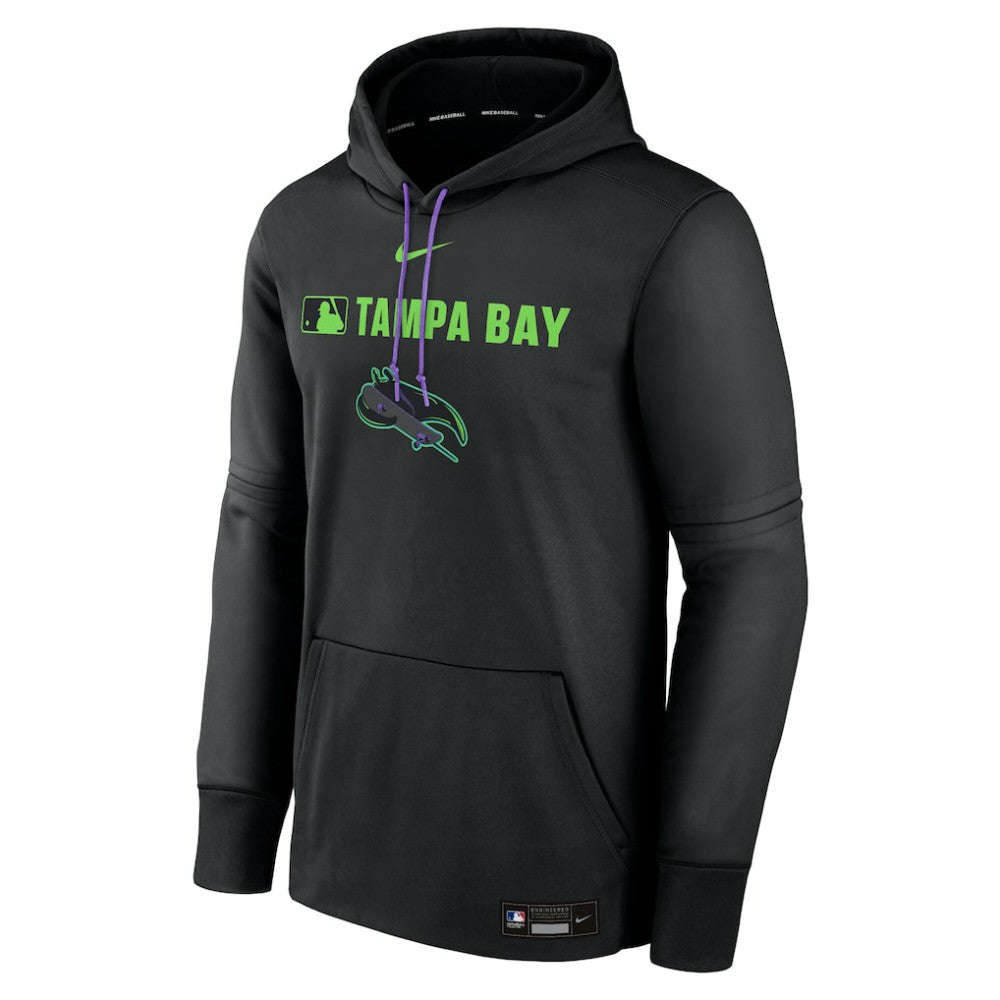 Tampa Bay Rays Nike Authentic Collection City Connect Therma Pullover Hoodie - Black Hoodies
