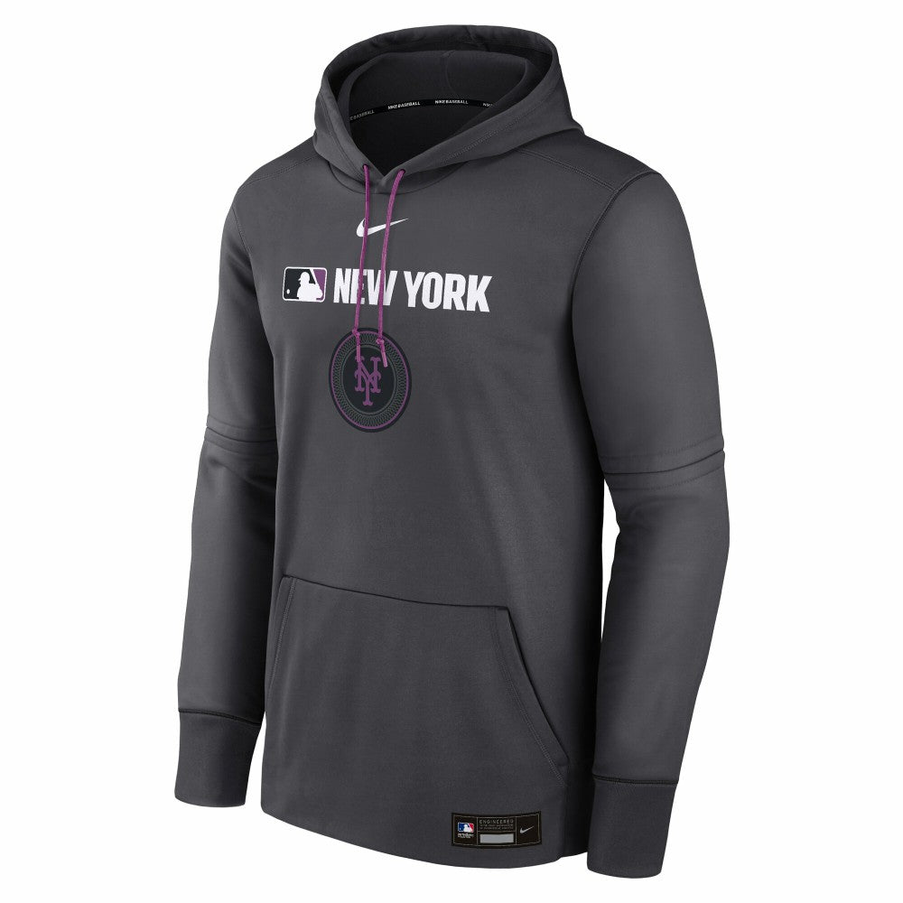 New York Mets Nike Authentic Collection City Connect Therma Pullover Hoodie - Anthracite Hoodies