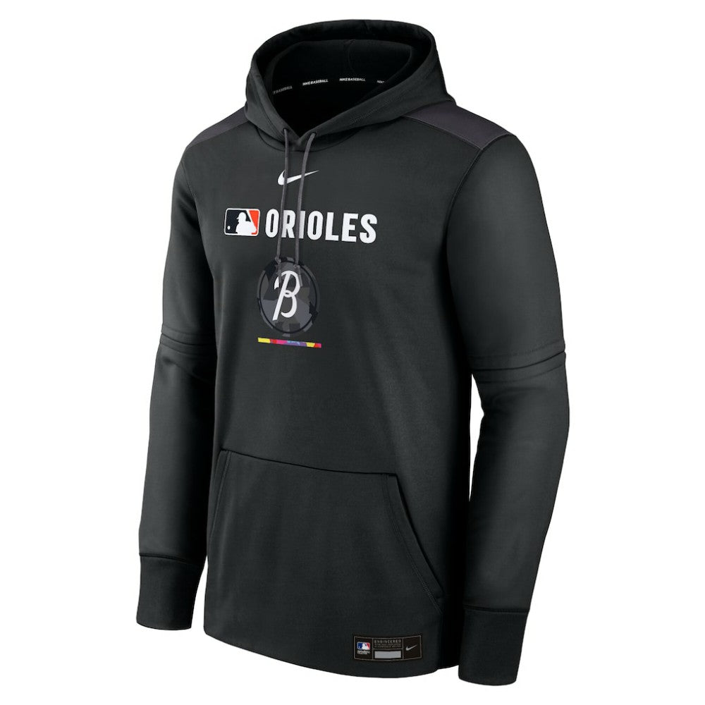 Baltimore Orioles Nike Authentic Collection City Connect Therma Pullover Hoodie - Black Hoodies