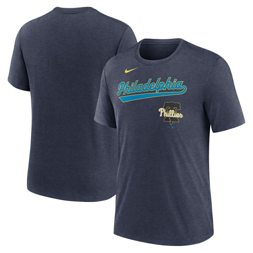 Philadelphia Phillies Nike City Connect Script Tri-Blend T-Shirt - Heather Navy T-shirts
