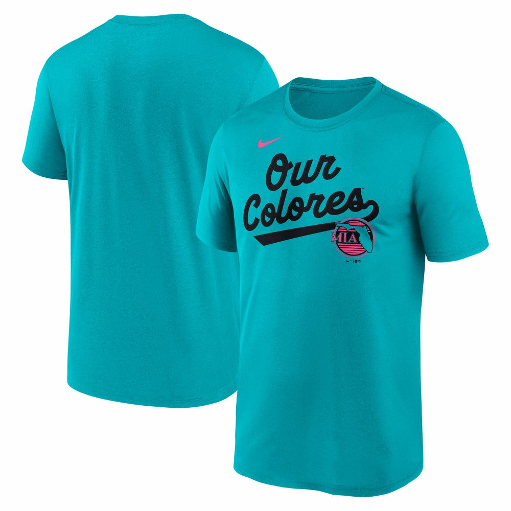 Miami Marlins Nike 2025 City Connect Team Phrase Script Legend Performance T-Shirt - Teal T-shirts