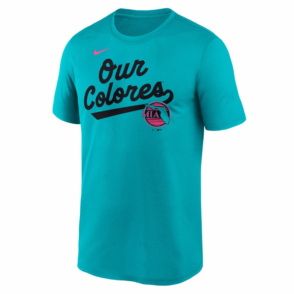 Miami Marlins Nike 2025 City Connect Team Phrase Script Legend Performance T-Shirt - Teal T-shirts