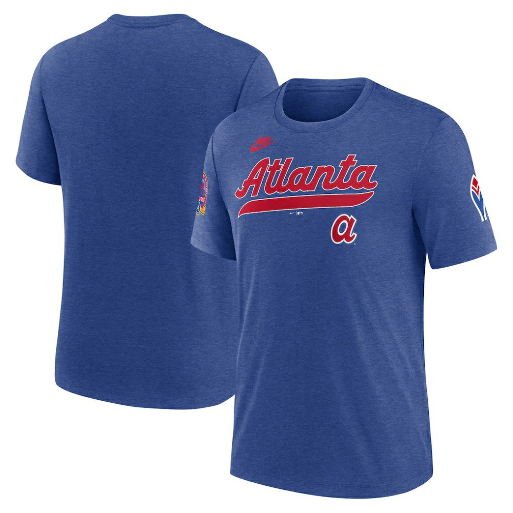 Atlanta Braves Nike Cooperstown Collection Eras Tri-Blend T-Shirt - Heather Royal T-shirts