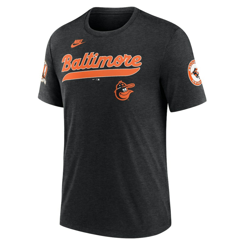 Baltimore Orioles Nike Cooperstown Collection Eras Tri-Blend T-Shirt - Heather Black T-shirts