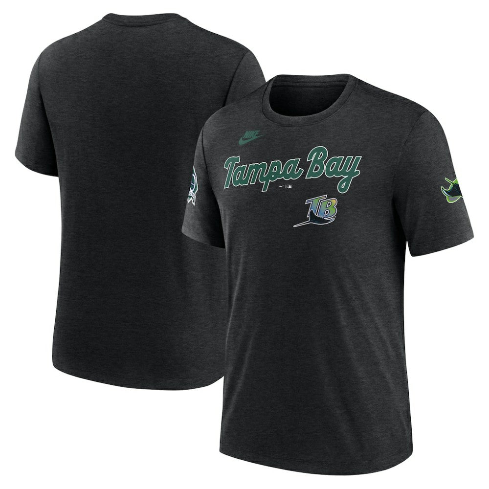 Tampa Bay Rays Nike Cooperstown Collection Eras Tri-Blend T-Shirt - Heather Black T-shirts