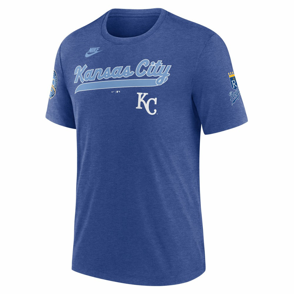 Kansas City Royals Nike Cooperstown Collection Eras Tri-Blend T-Shirt - Heather Royal T-shirts