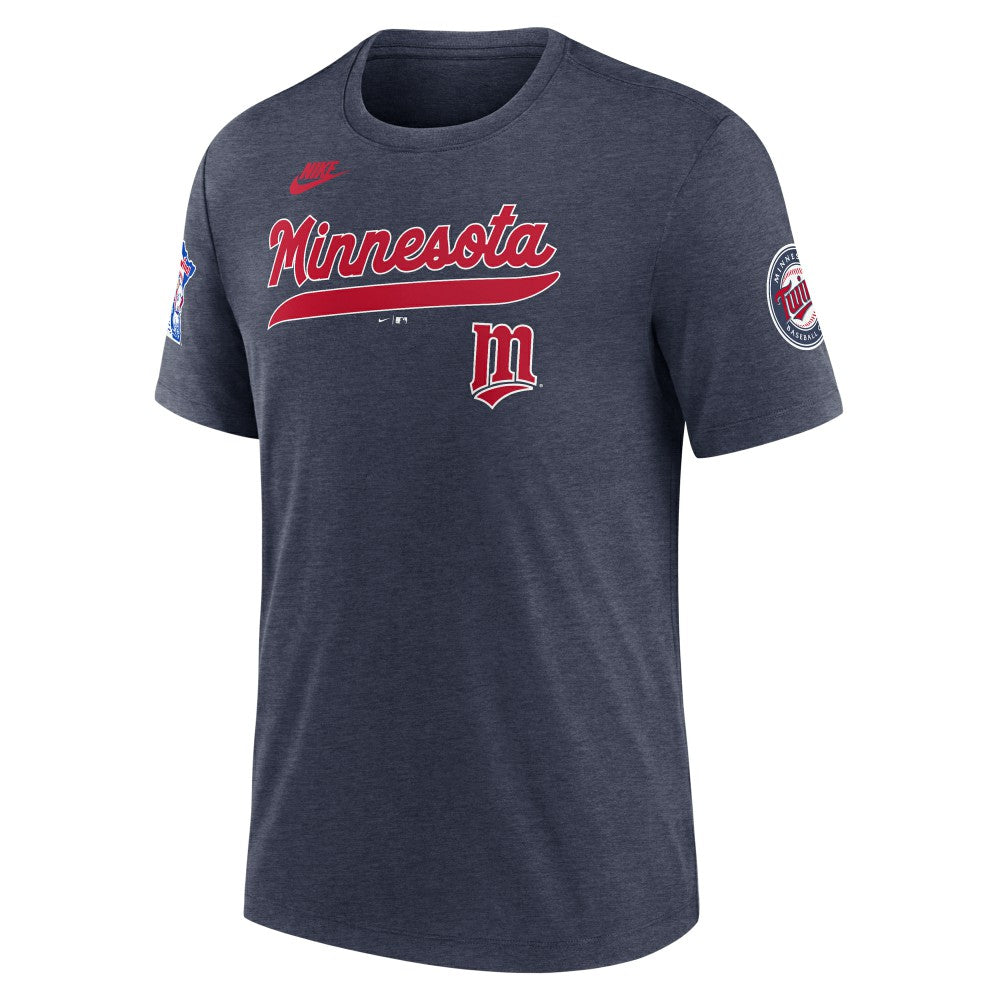 Minnesota Twins Nike Cooperstown Collection Eras Tri-Blend T-Shirt - Heather Navy T-shirts