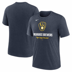Milwaukee Brewers Nike Logo Tri-Blend T-Shirt - Heather Navy T-shirts
