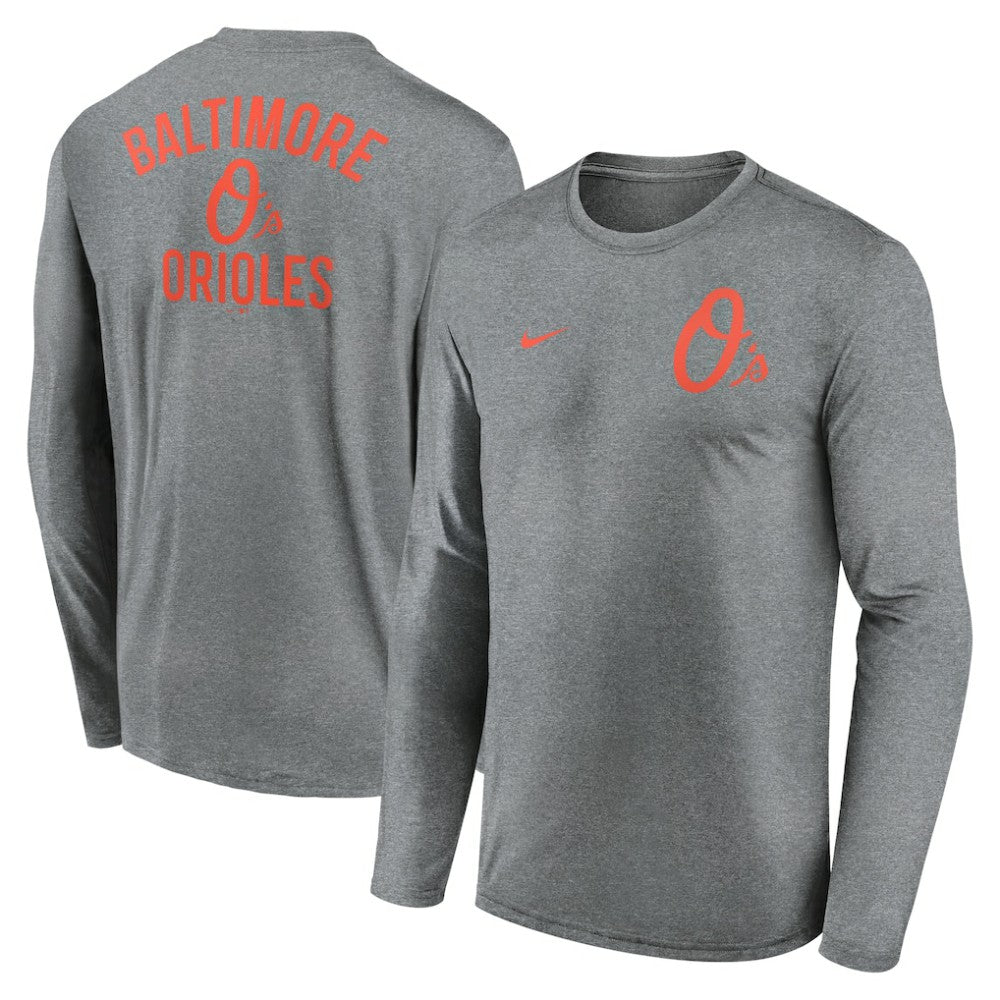 Baltimore Orioles Nike 2-Hit Legend Dri-FIT Long Sleeve T-Shirt - Heather Charcoal T-shirts