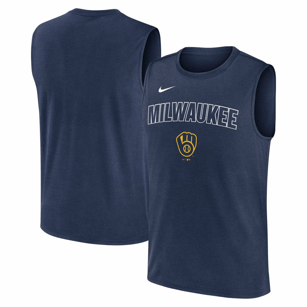 Milwaukee Brewers Nike Knockout Dri-FIT Muscle Tank Top - Navy Tanks