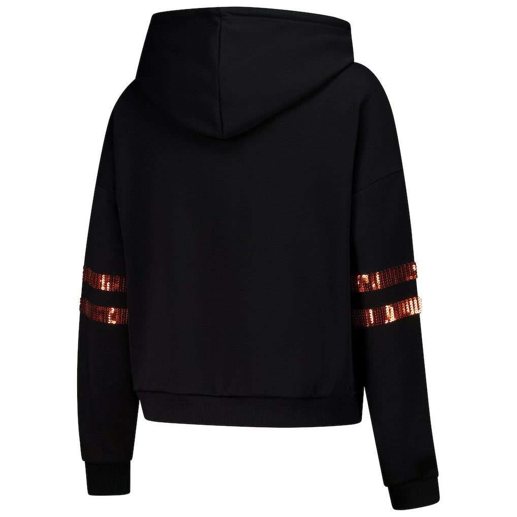 Cincinnati Bengals Cuce Women's Cropped Sequins Pullover Hoodie - Black Hoodies