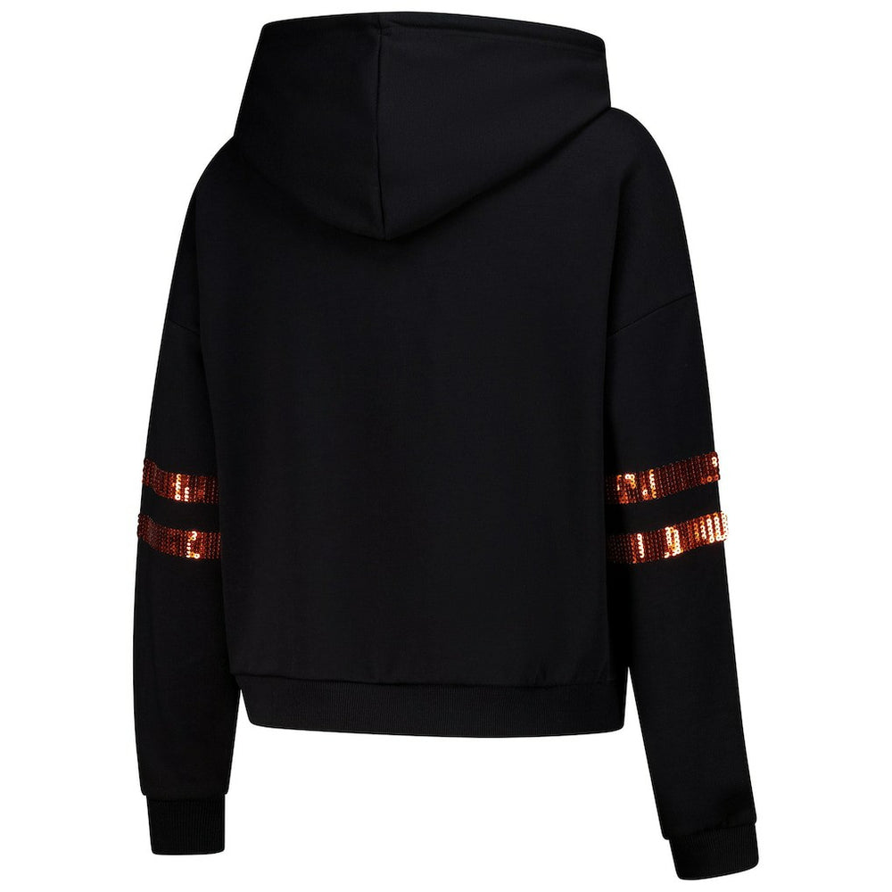 Cincinnati Bengals Cuce Women's Cropped Sequins Pullover Hoodie - Black Hoodies