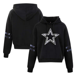 Dallas Cowboys Cuce Women's Cropped Sequins Pullover Hoodie - Black Hoodies