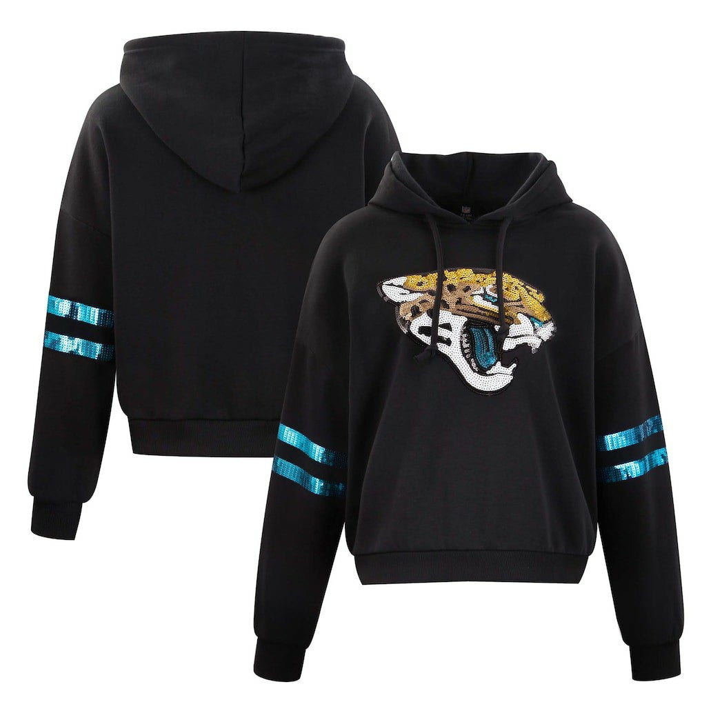 Jacksonville Jaguars Cuce Women's Cropped Sequins Pullover Hoodie - Black Hoodies