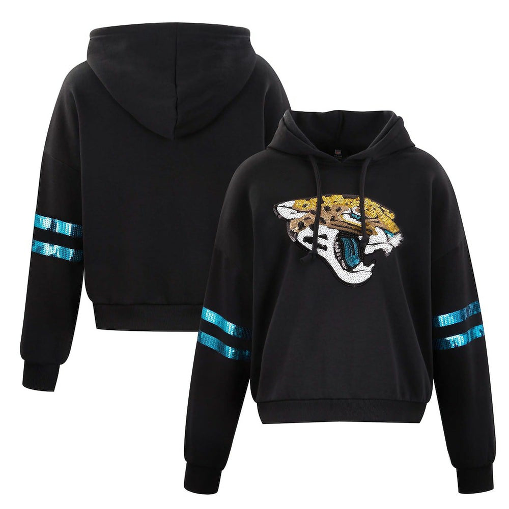 Jacksonville Jaguars Cuce Women's Cropped Sequins Pullover Hoodie - Black Hoodies