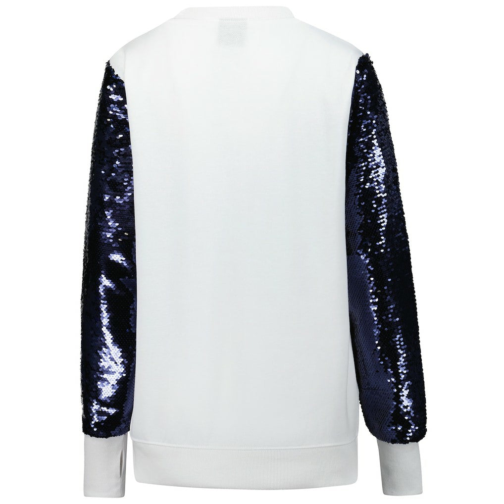 Dallas Cowboys Cuce Women's Sequin Sleeve V-Neck Pullover Sweatshirt- White - White Pullover
