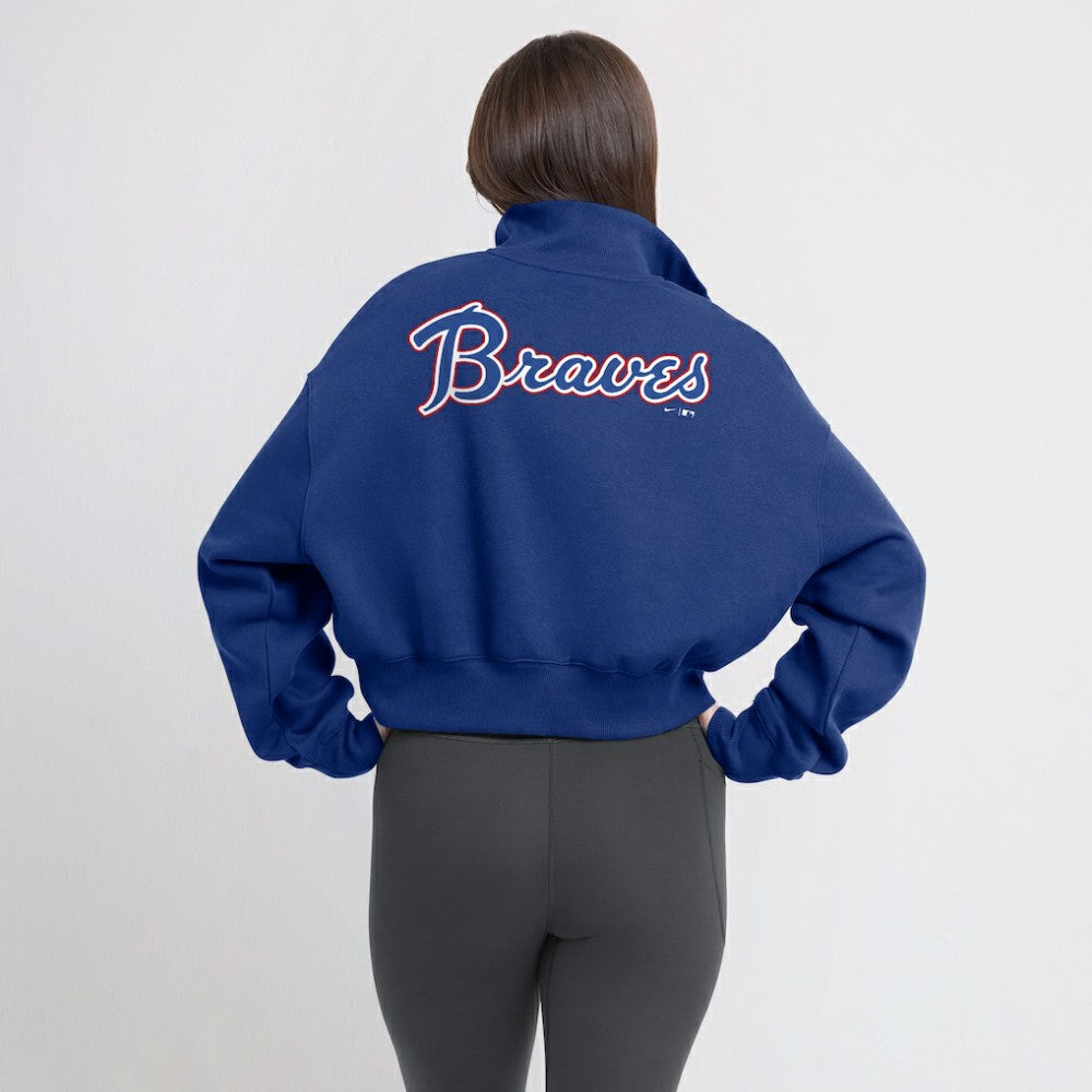 Atlanta Braves Nike Women's Cooperstown Collection Phoenix Fleece Half-Zip Sweatshirt - Royal Sweatshirts