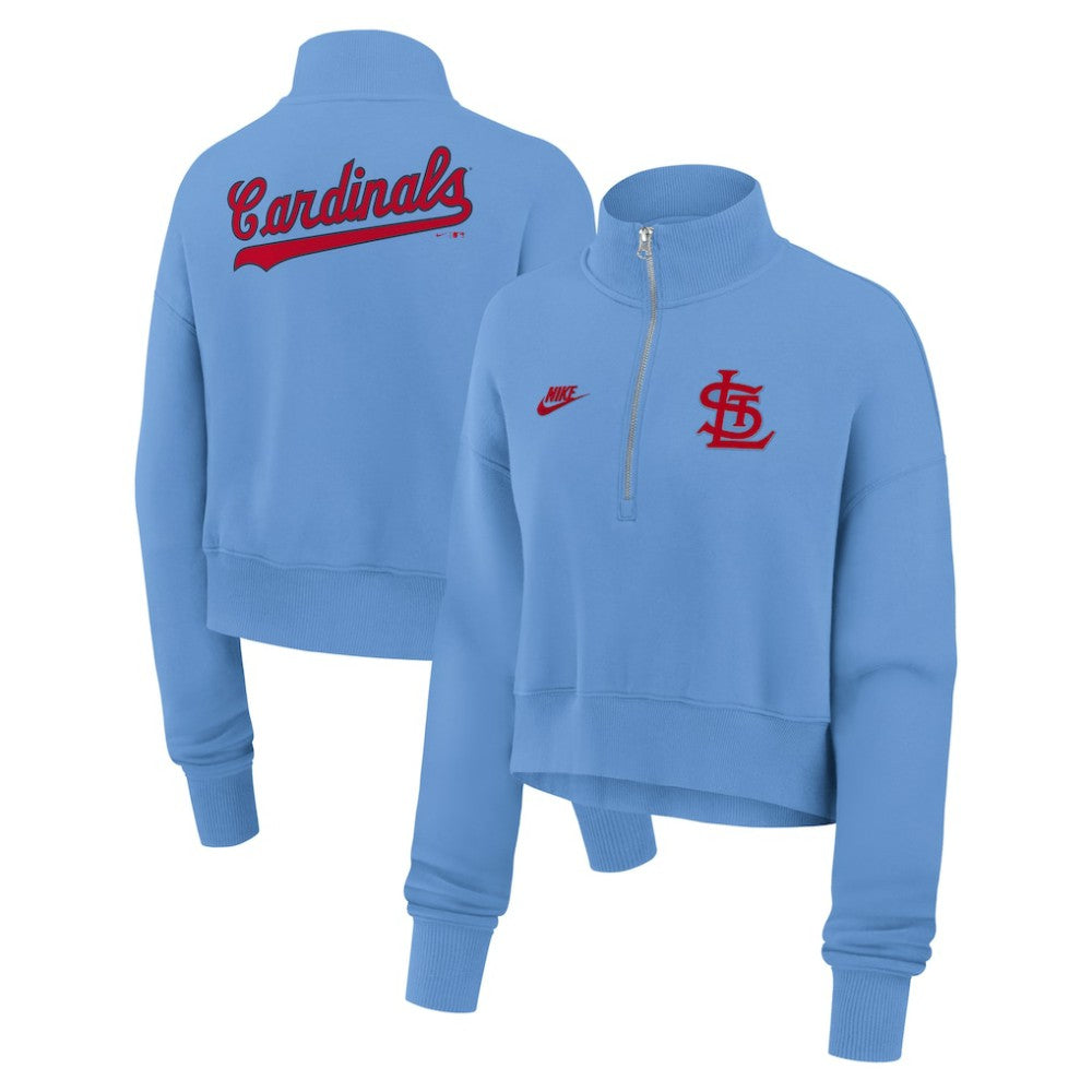 St. Louis Cardinals Nike Women's Cooperstown Collection Phoenix Fleece Half-Zip Sweatshirt - Light Blue Sweatshirts