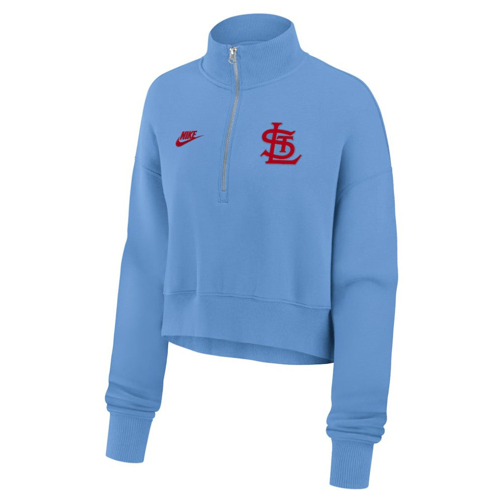 St. Louis Cardinals Nike Women's Cooperstown Collection Phoenix Fleece Half-Zip Sweatshirt - Light Blue Sweatshirts