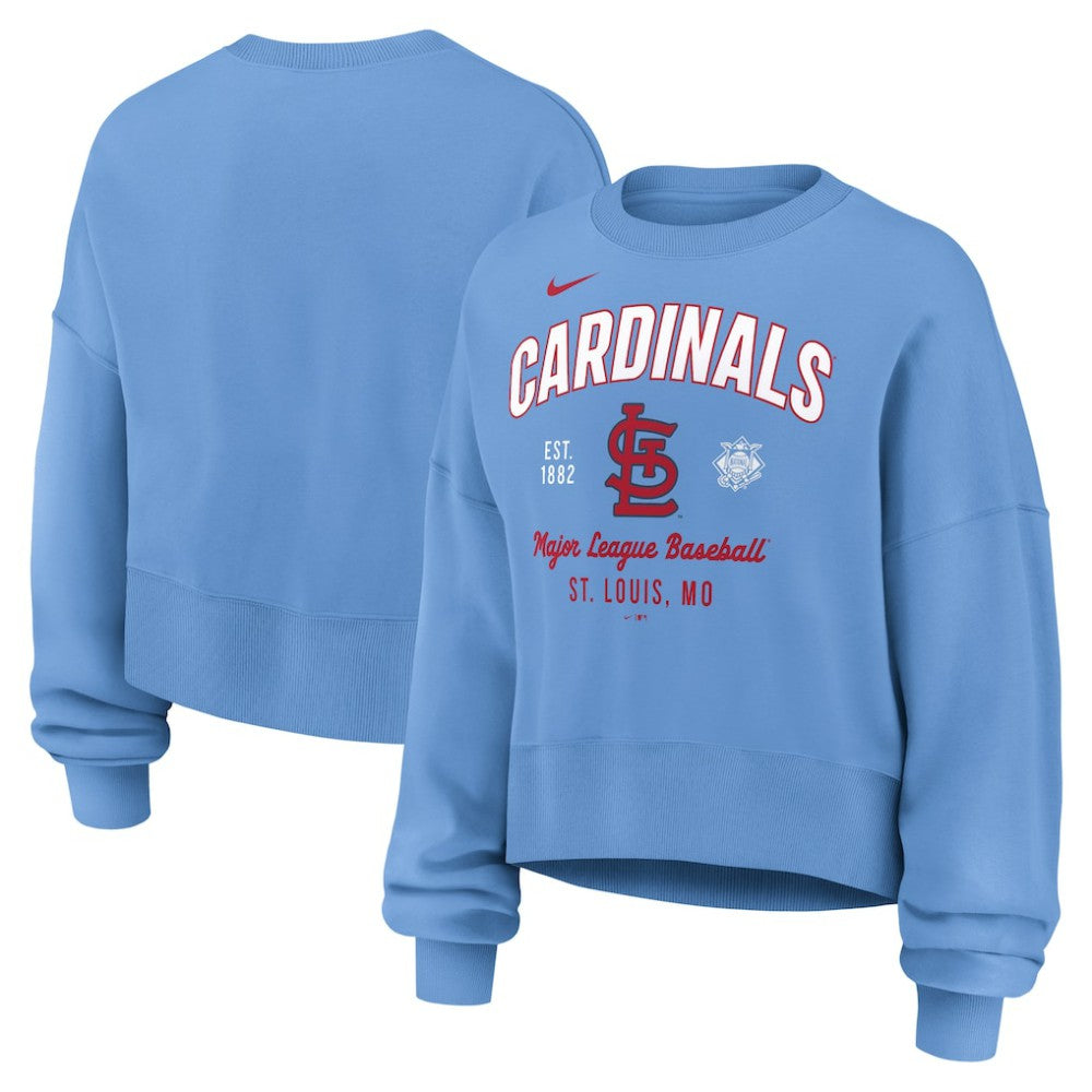 St. Louis Cardinals Nike Women's Oversized High Hip Pullover Sweatshirt - Light Blue Pullover