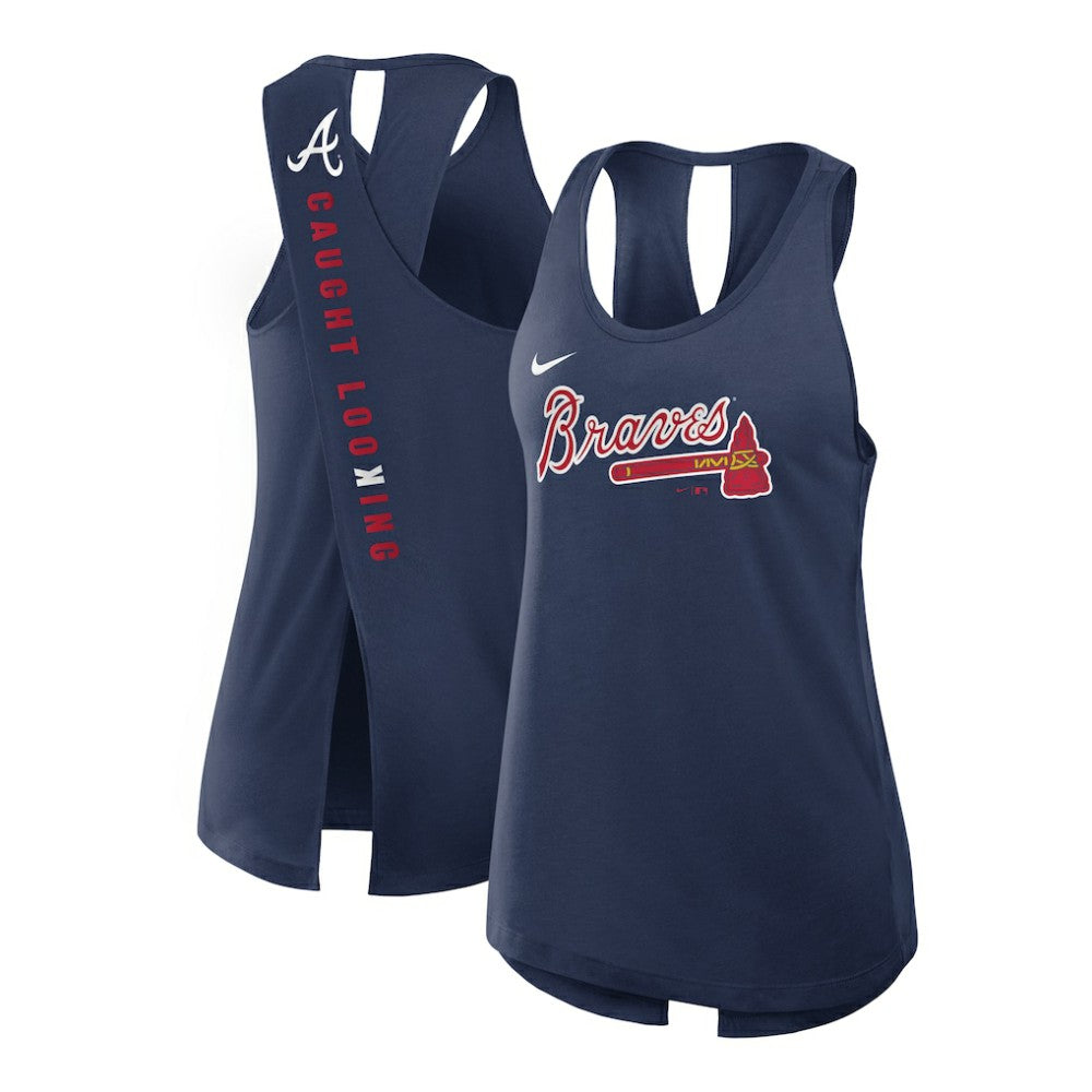 Atlanta Braves Nike Open-Back Crisscross Dri-FIT Tank Top - Navy Tanks