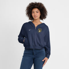 Milwaukee Brewers Nike Women's Cropped Chill Full-Zip Hoodie - Navy Hoodies