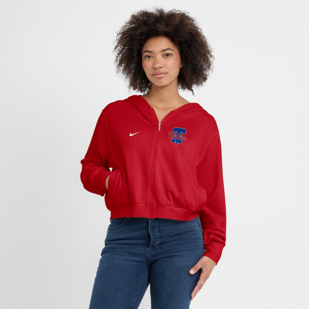 Philadelphia Phillies Nike Women's Cropped Chill Full-Zip Hoodie - Red Hoodies