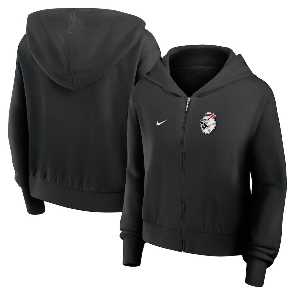 Cincinnati Reds Nike Women's Cropped Chill Full-Zip Hoodie - Black Hoodies