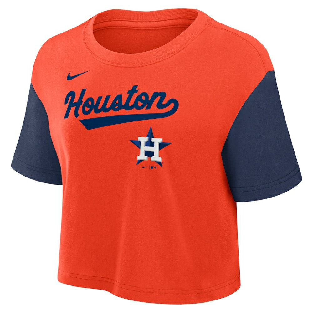 Houston Astros Nike Women's Script Dri-FIT Cropped T-Shirt - Orange/Navy T-shirts