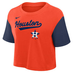 Houston Astros Nike Women's Script Dri-FIT Cropped T-Shirt - Orange/Navy T-shirts