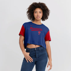 Philadelphia Phillies Nike Women's Script Dri-FIT Cropped T-Shirt - Royal/Red T-shirts
