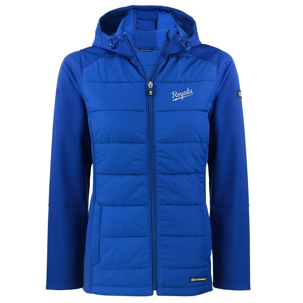 Kansas City Royals Cutter & Buck Women's  Evoke Hybrid Eco Softshell Recycled Full-Zip Hoodie Jacket - Royal Jackets