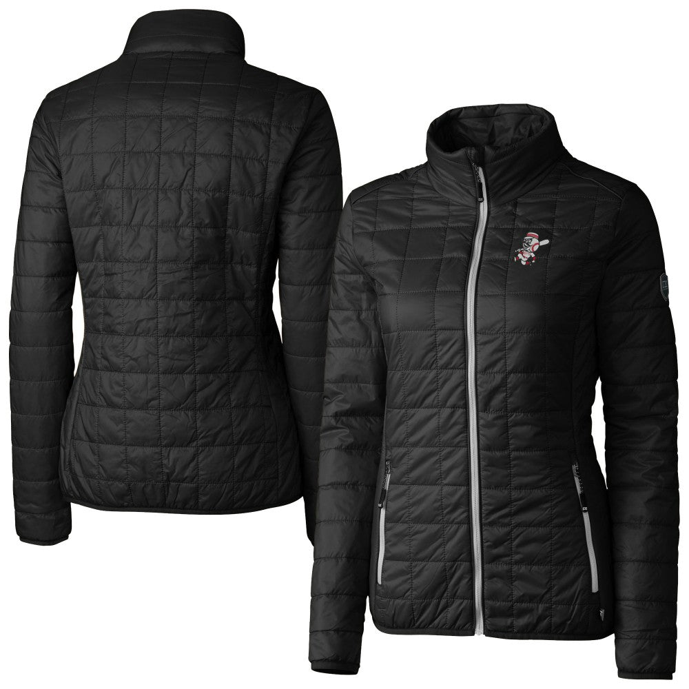 Cincinnati Reds Cutter & Buck Women's Cooperstown Collection Rainier PrimaLoft Eco Insulated Full-Zip Puffer Jacket - Black Jackets