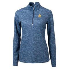 Seattle Mariners Cutter & Buck Women's  Traverse Camo Print Stretch Quarter-Zip Top - Navy Tops