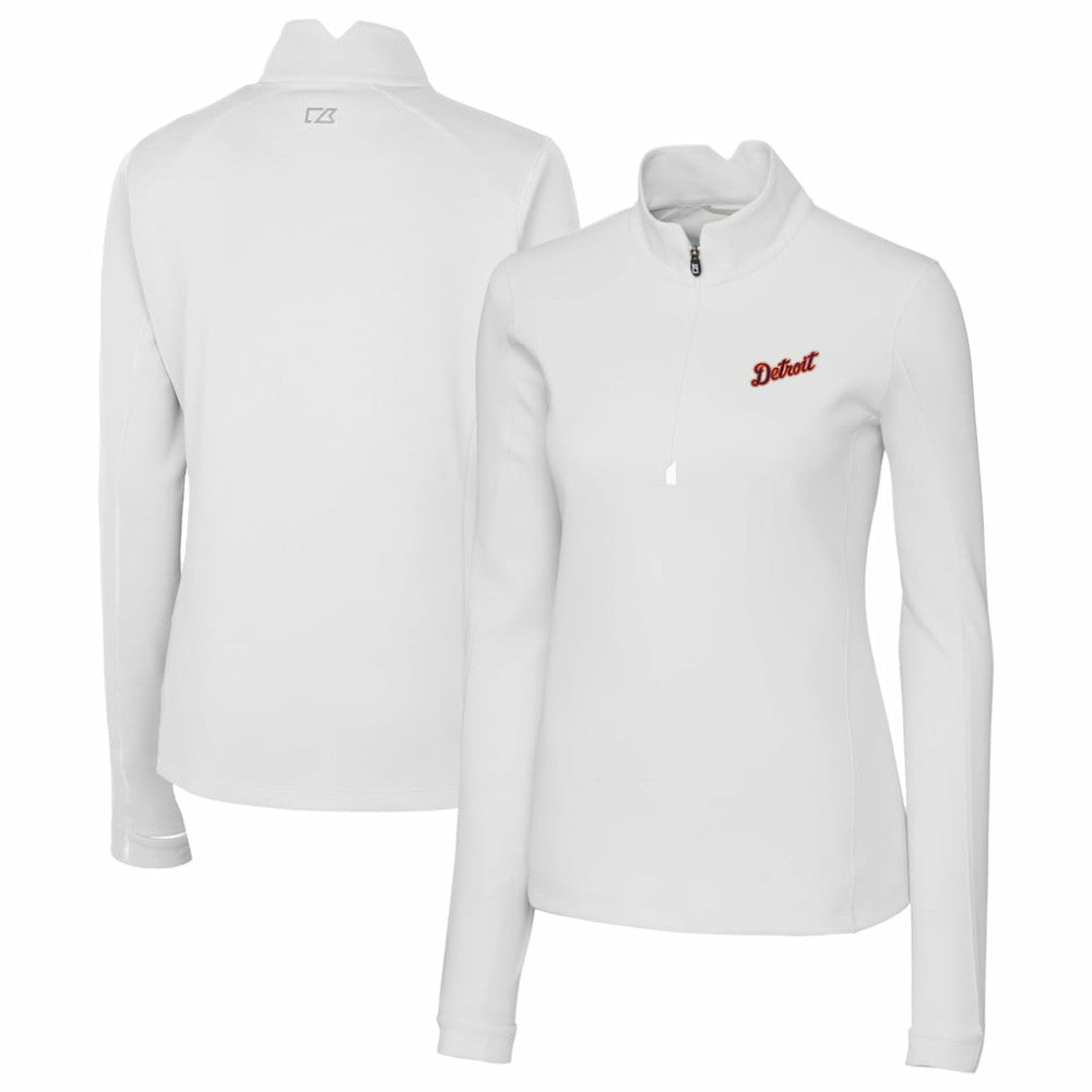 Detroit Tigers Cutter & Buck Women's  Traverse Stretch Quarter-Zip Pullover Top - White Pullover