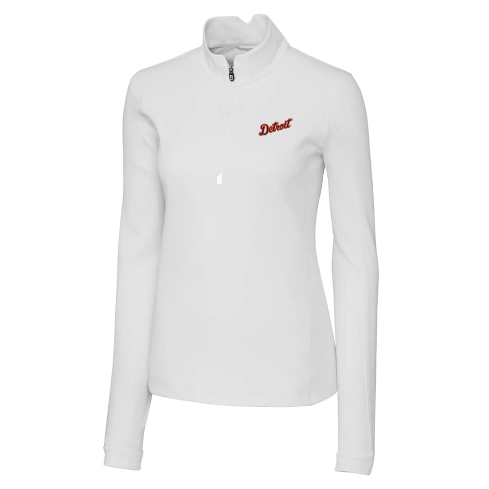 Detroit Tigers Cutter & Buck Women's  Traverse Stretch Quarter-Zip Pullover Top - White Pullover
