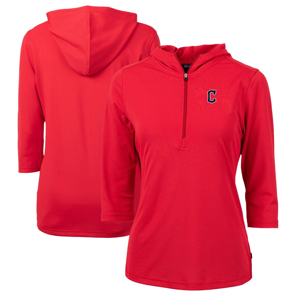 Cleveland Guardians Cutter & Buck Women's  DryTec Virtue Eco Pique Recycled 3/4-Sleeve Half-Zip Pullover Hoodie - Red Hoodies