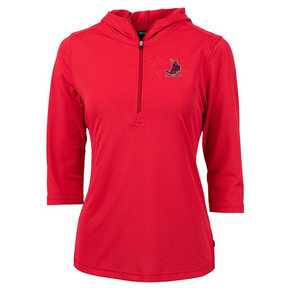St. Louis Cardinals Cutter & Buck Women's Cooperstown Collection DryTec Virtue Eco Pique Recycled 3/4-Sleeve Half-Zip Pullover Hoodie - Red Hoodies