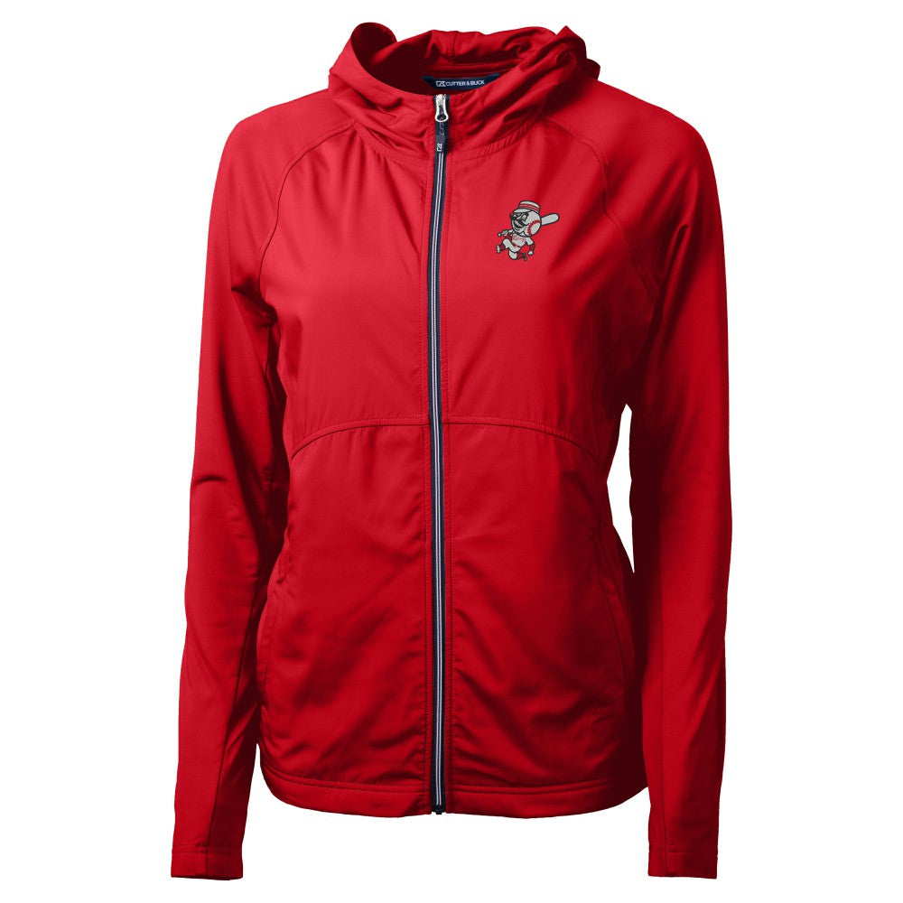 Cincinnati Reds Cutter & Buck Women's Cooperstown Collection Adapt Eco Knit Hybrid Recycled Full-Zip Hoodie - Red Hoodies
