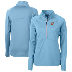 Baltimore Orioles Cutter & Buck Women's  DryTec Adapt Eco Knit Stretch Recycled Raglan Half-Zip Top - Powder Blue Tops