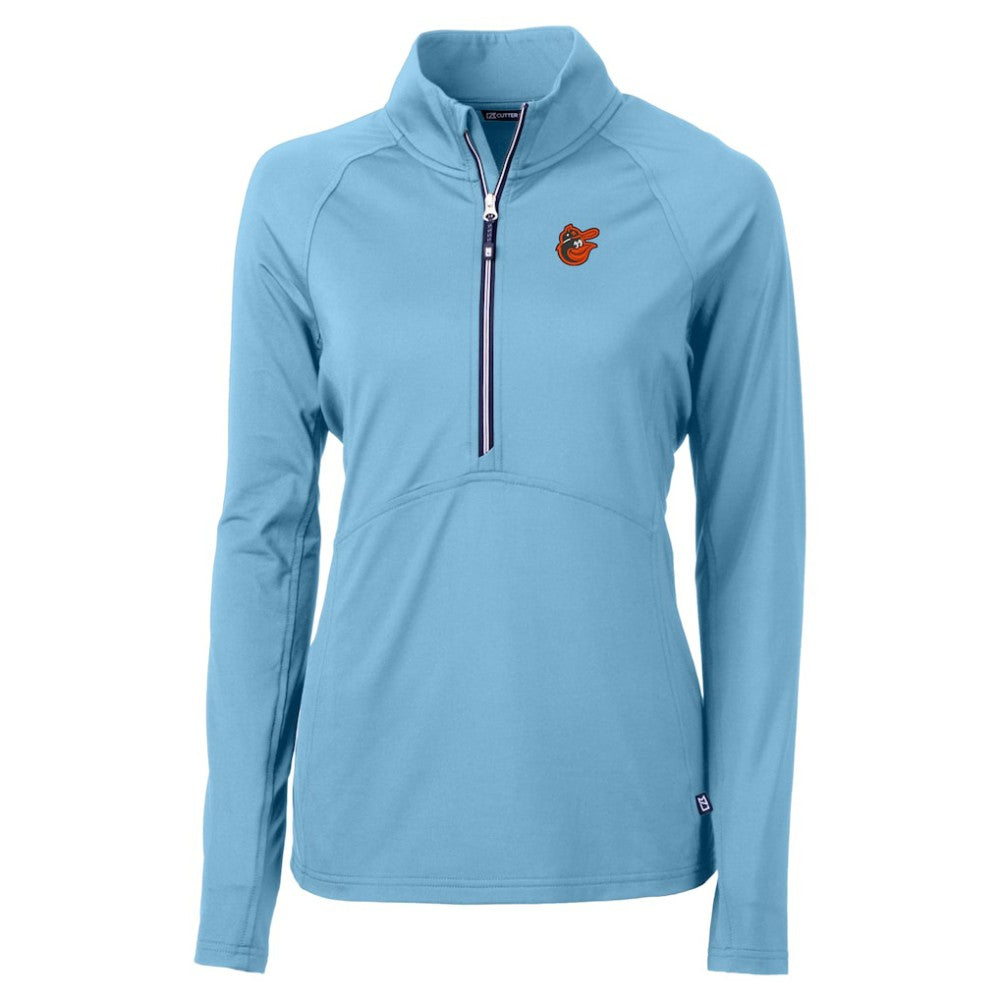 Baltimore Orioles Cutter & Buck Women's  DryTec Adapt Eco Knit Stretch Recycled Raglan Half-Zip Top - Powder Blue Tops