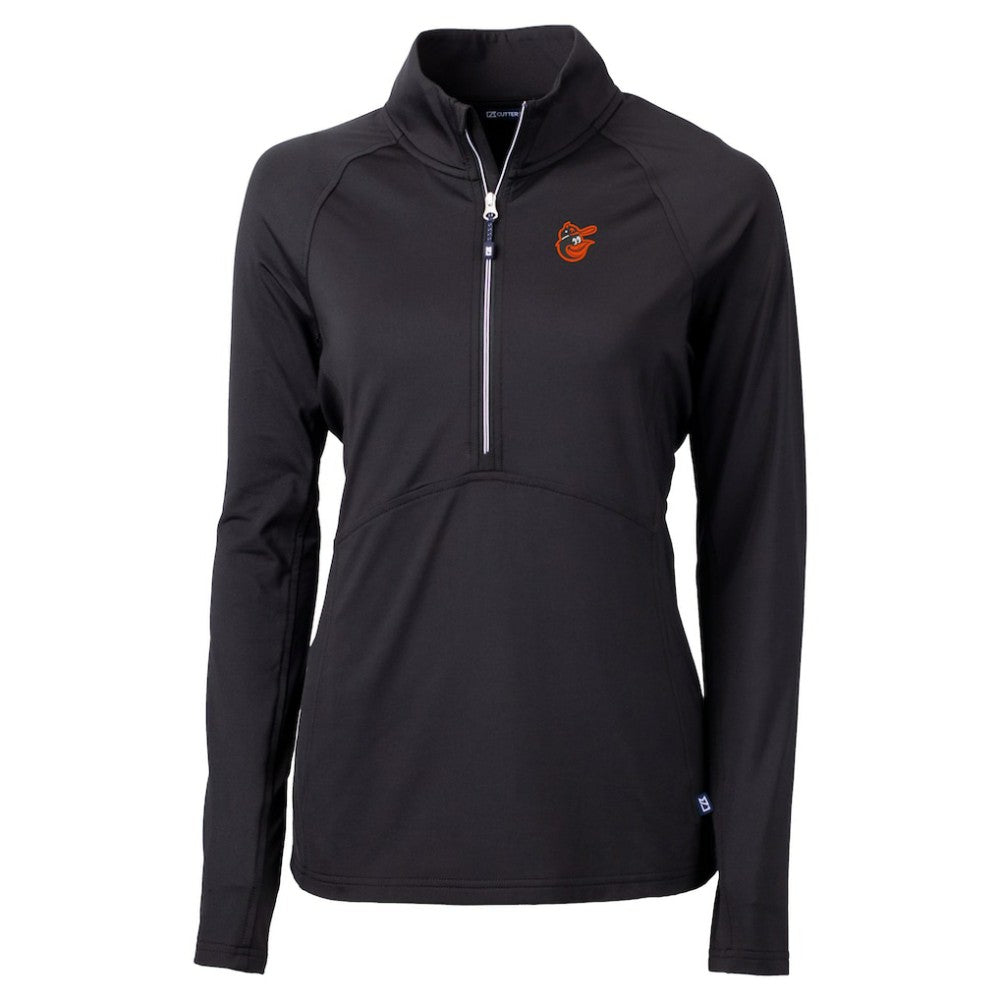 Baltimore Orioles Cutter & Buck Women's  DryTec Adapt Eco Knit Stretch Recycled Raglan Half-Zip Top - Black Tops