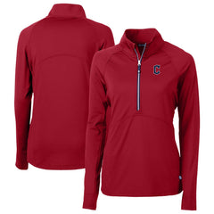 Cleveland Guardians Cutter & Buck Women's  DryTec Adapt Eco Knit Stretch Recycled Raglan Half-Zip Top - Red Tops