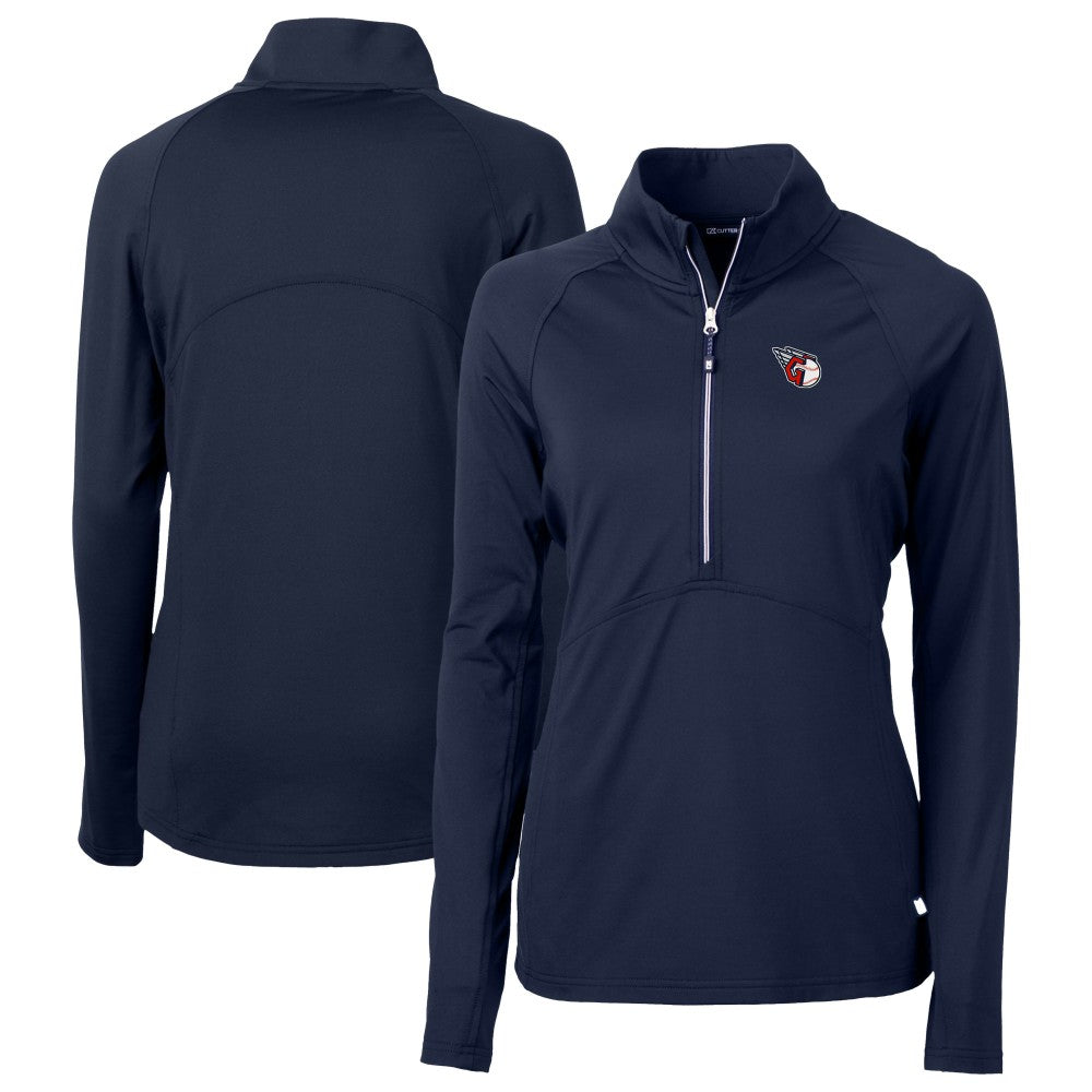 Cleveland Guardians Cutter & Buck Women's  DryTec Adapt Eco Knit Stretch Recycled Raglan Half-Zip Top - Navy Tops