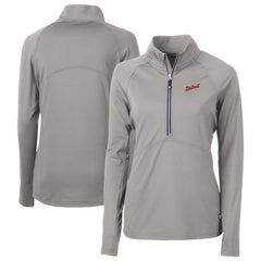 Detroit Tigers Cutter & Buck Women's  DryTec Adapt Eco Knit Stretch Recycled Raglan Half-Zip Top - Gray Tops