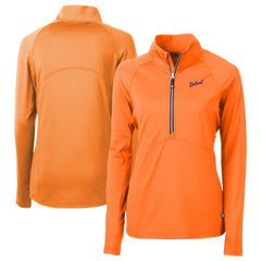 Detroit Tigers Cutter & Buck Women's  DryTec Adapt Eco Knit Stretch Recycled Raglan Half-Zip Top - Orange Tops