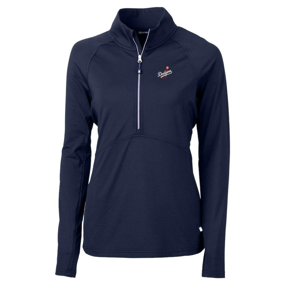 Los Angeles Dodgers Cutter & Buck Women's  DryTec Adapt Eco Knit Stretch Recycled Raglan Half-Zip Top - Navy Tops