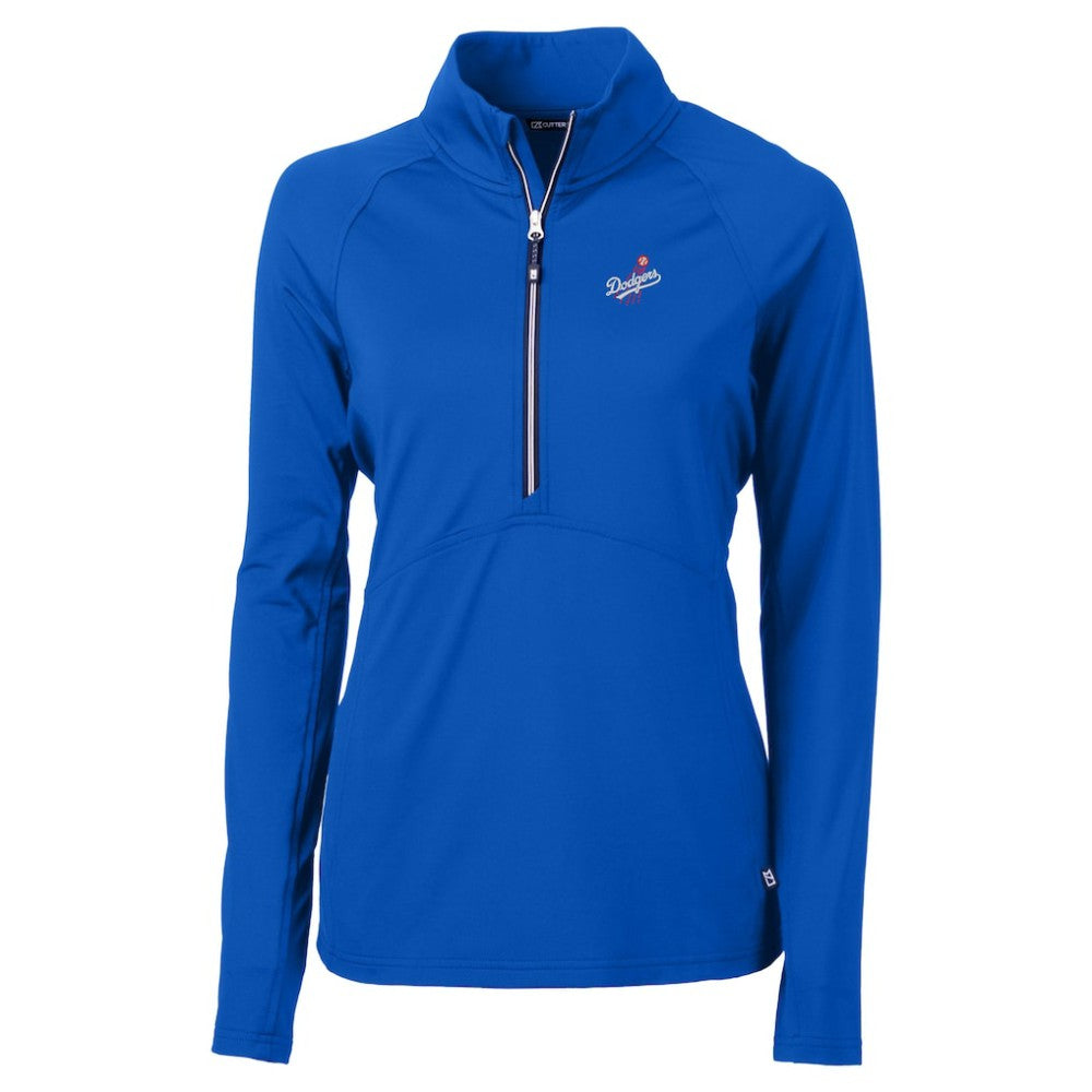 Los Angeles Dodgers Cutter & Buck Women's  DryTec Adapt Eco Knit Stretch Recycled Raglan Half-Zip Top - Royal Tops