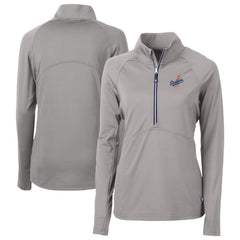 Los Angeles Dodgers Cutter & Buck Women's  DryTec Adapt Eco Knit Stretch Recycled Raglan Half-Zip Top - Gray Tops