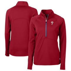 Philadelphia Phillies Cutter & Buck Women's  DryTec Adapt Eco Knit Stretch Recycled Raglan Half-Zip Top - Red Tops
